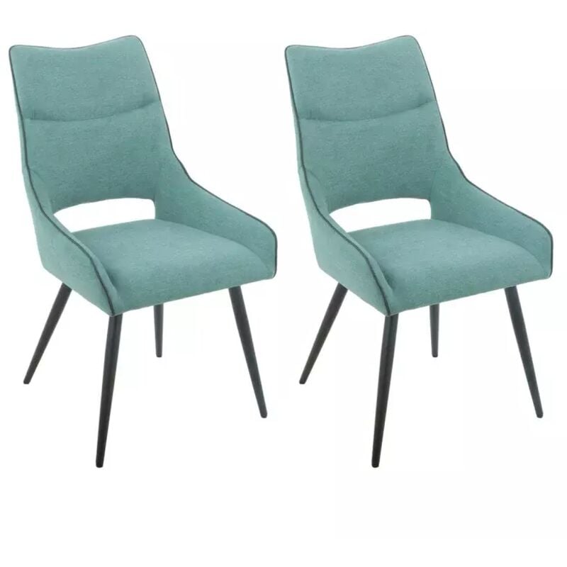 Meubletmoi - Lot de 2 chaises en lin bleu lagon et pieds métal noir - anais 2