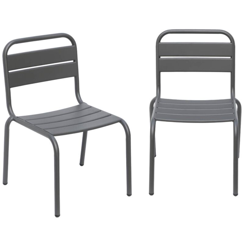 Salon de jardin enfant. lot de 2 chaises en métal anthracite pour enfant