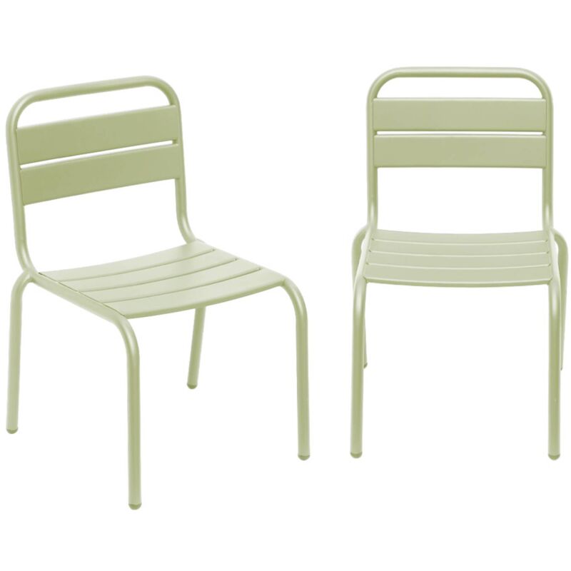 Lot de 2 chaises en métal vert clair pour enfant. salon de jardin enfant