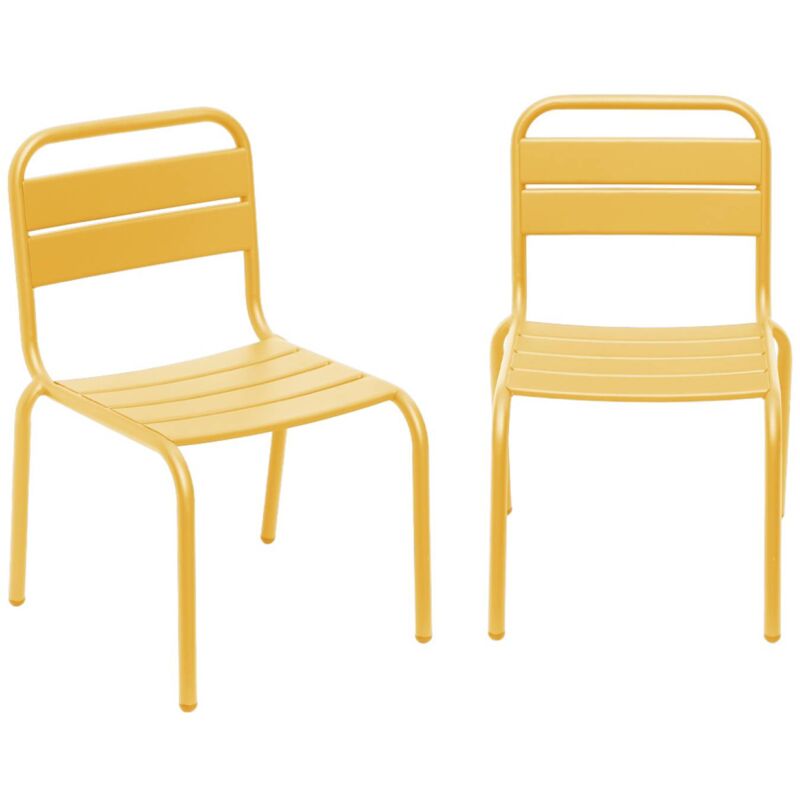 Lot de 2 chaises en métal jaune pour enfant. salon de jardin enfant