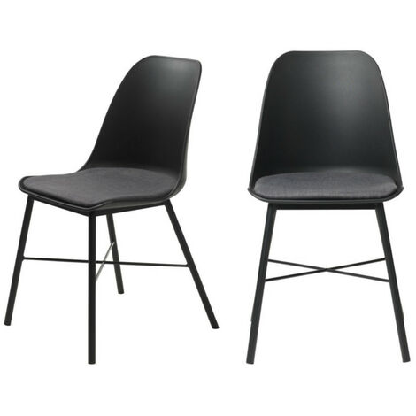 Lot de 2 chaises en plastique et métal - Noir - CURVI
