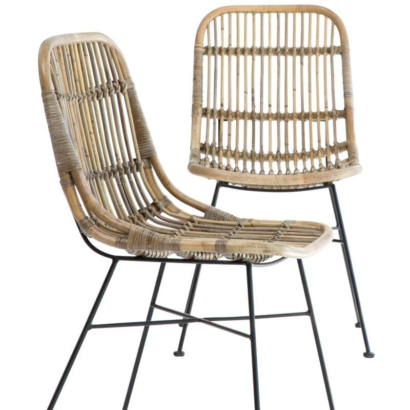 made in meubles - chaise en rotin et métal rattan (lot de 2) - bois clair