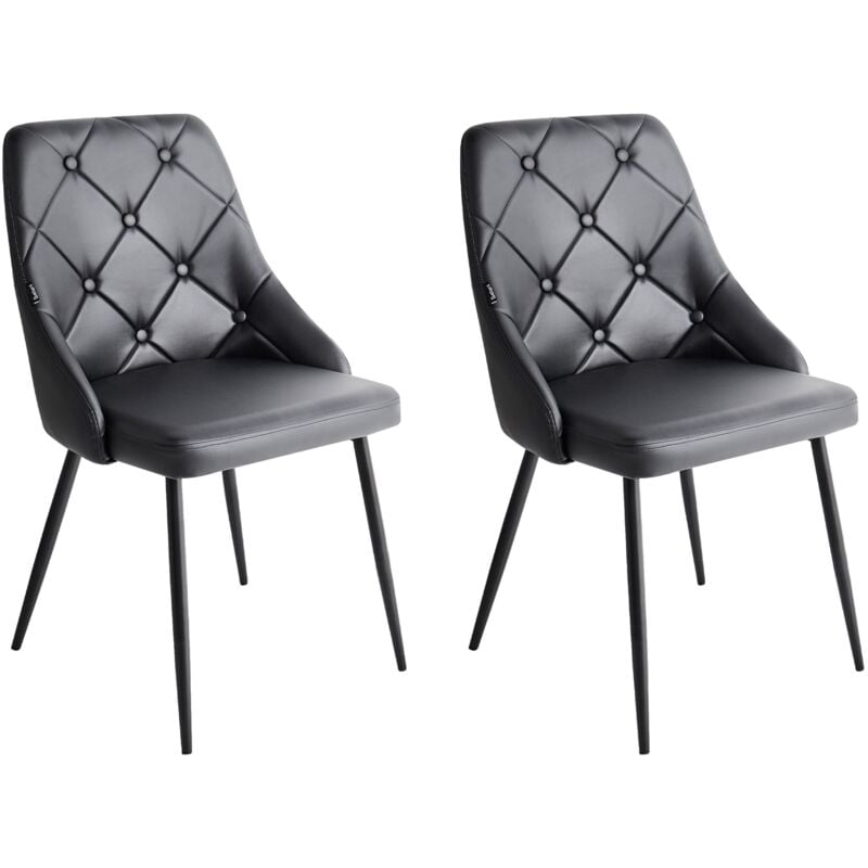 Beliani - Lot 2 Chaises Vintage Tapissées Effet Cuir Noir avec Dossier Capitonné et Pieds Noirs Design Tendance pour Salle à Manger Rétro