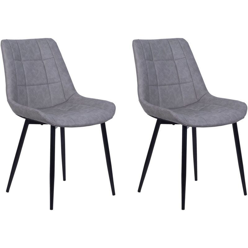 Beliani - Lot de 2 Chaises Repas Salle à Manger Moderne en Cuir pu Gris et Pieds en Métal Poudrés Noirs Melrose ii