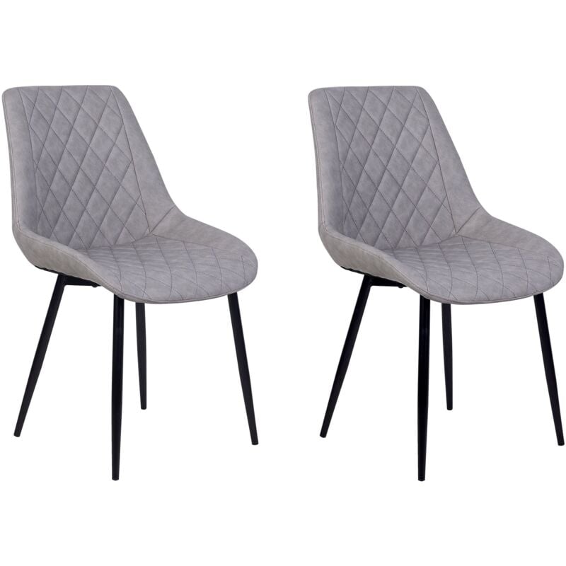 Beliani - Lot de 2 Chaises de Salle à Manger Moderne Sans Accoudoirs en Cuir pu Gris et Pieds en Métal Poudré Maribel