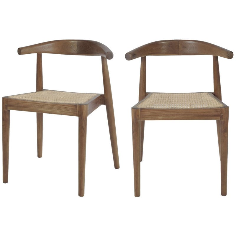 Drawer - Lot de 2 chaises en teck et cannage - Bois foncé - Bunga