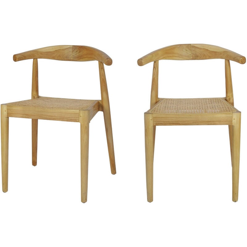 Drawer - Lot de 2 chaises en teck et cannage - Bois clair - Bunga