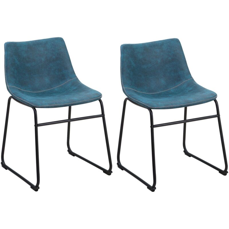 Beliani - Set 2 Chaises Rétro Tapissées en Tissu Bleu avec Pieds en Acier Noir Idéales pour Salle à Manger Vintage ou Nordique et Salle de Conférence