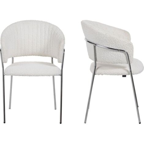 Lot de 2 chaises en tissu bouclé beige et piètement chromé - Isya
