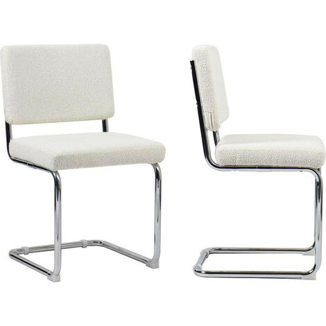 Lot de 2 chaises en tissu bouclé écru et métal chromé - Dulce