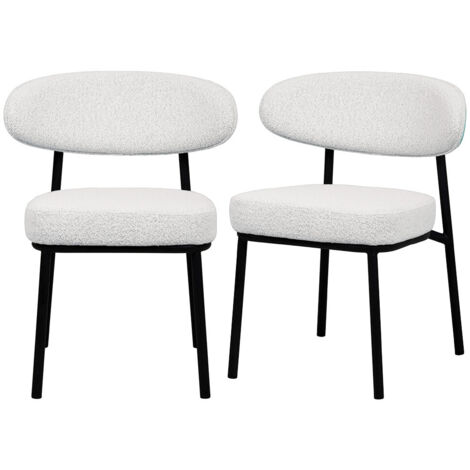 Lot de 2 chaises en tissu bouclette, bois et métal - Écru chiné - Rode