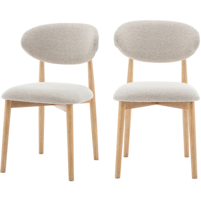 Drawer - Lot de 2 chaises en tissu bouclette et bois - Beige - clara