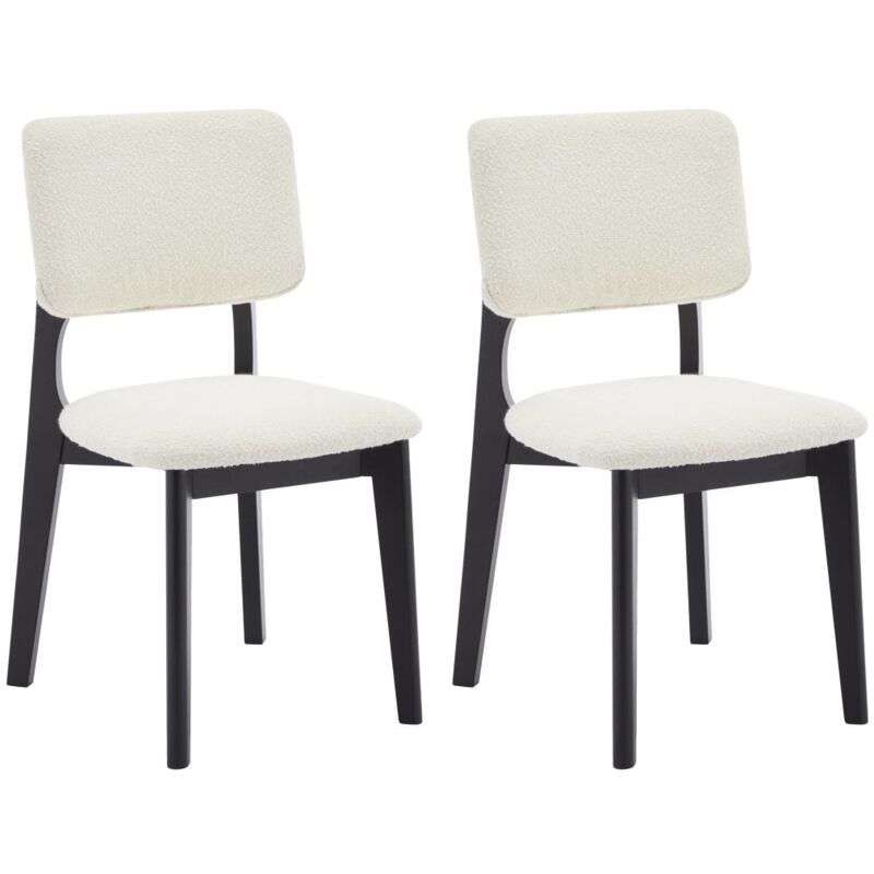 Vente-unique - Lot de 2 chaises en tissu bouclette et bois d'hévéa - Blanc et Noir - jasmena