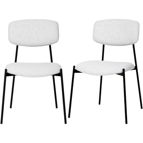 Lot de 2 chaises en tissu bouclette et métal - Beige chiné - Nelly