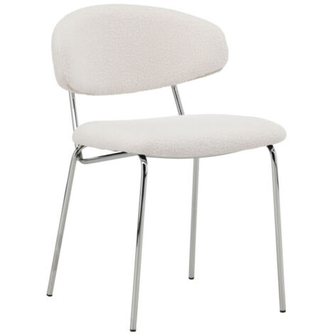 Lot de 2 chaises en tissu bouclette et métal - Écru - Chico