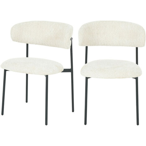 Lot de 2 chaises en tissu bouclette et métal - Écru chiné - ESTER