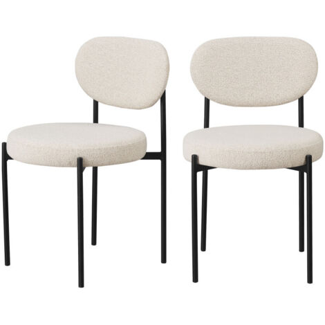 Lot de 2 chaises en tissu bouclette et métal - Écru - Kyoto