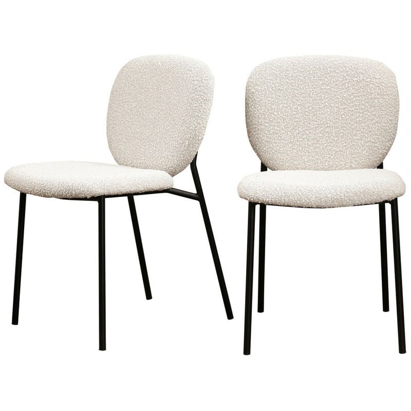 Lot de 2 chaises en tissu bouclette et métal - Écru - Dalby