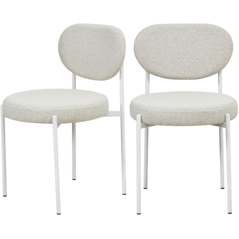 Drawer - Lot de 2 chaises en tissu bouclette pieds blancs - Écru - kyoto