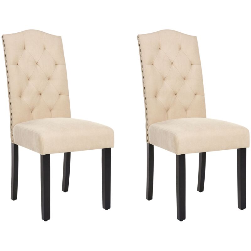 Beliani - Lot de 2 Chaises Shirley Tapissées en Tissu Beige de Qualité Confort d'Assise Optimal et Élégance pour Salle à Manger Rétro Glamour