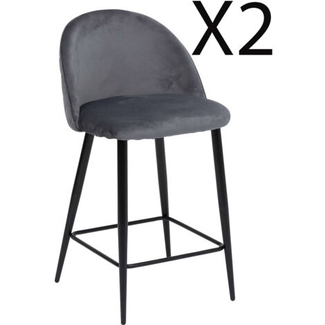 Lot de 2 chaises en tissu coloris gris et pieds en métal coloris noir - Longueur 52 x Profondeur 49 x Hauteur 89 cm -PEGANE-