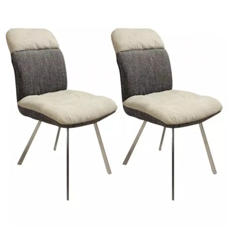 Lot de 2 chaises en tissu doux beige et chiné gris pieds métal - DAISY