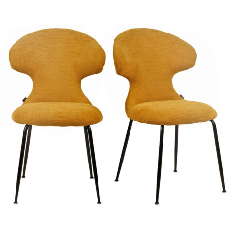 Lot de 2 chaises en tissu doux moutarde avec pieds métal noir - GLORIA