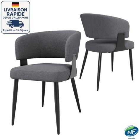 Lot de 2 chaises en Tissu en peau d'agneau de haute qualité - chaise de salle à manger  - Structure métallique - Conception ergonomique - Gris