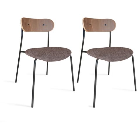Lot de 2 chaises en tissu et dossier en finition noyer, GASTON