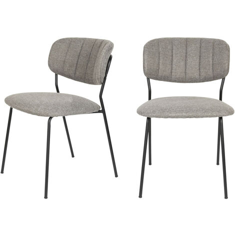Lot de 2 chaises en tissu et métal pieds noirs - Gris - JOLIEN