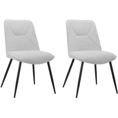Lot de 2 chaises en tissu gris clair 4 pieds en métal noir - MELANIE