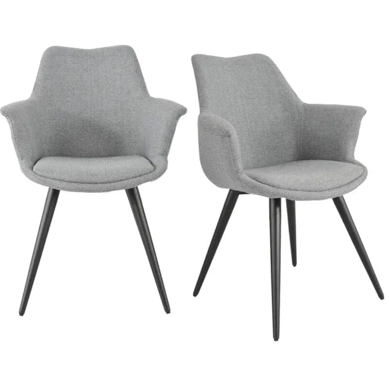 Lot de 2 chaises en tissu gris clair avec pieds métal noir – CALGARY