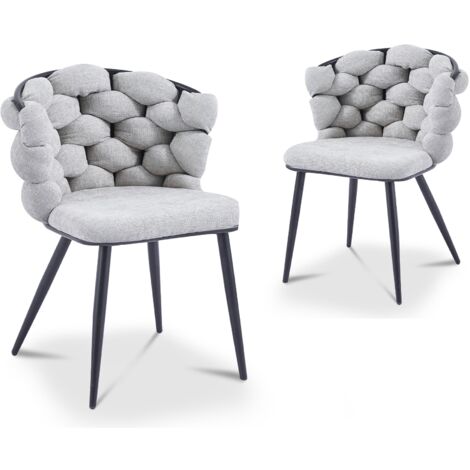 Lot de 2 chaises en tissu gris pieds en métal noir CECILE