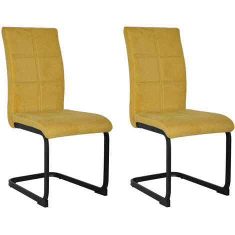 Lot de 2 chaises en tissu jaune et pied luge en métal noir - VERDI