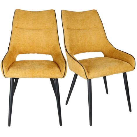 Lot de 2 chaises en tissu jaune et pieds en métal noir - ANAÏS 2