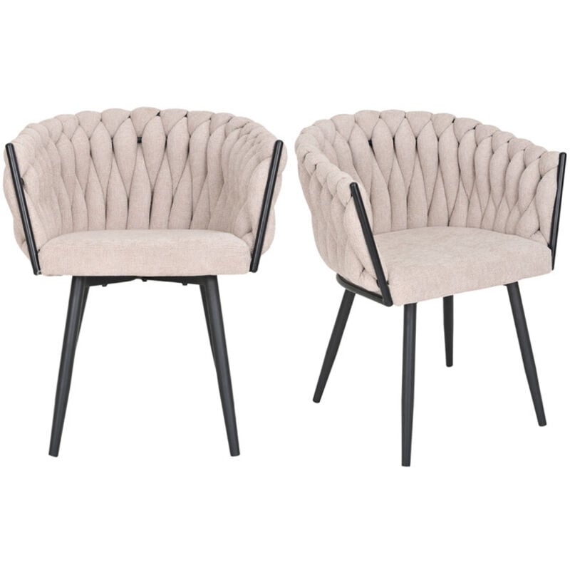 Lot de 2 chaises en tissu maille tressé beige et pieds métal - bowi 2