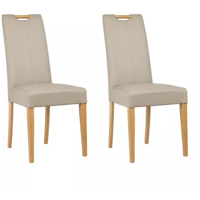 Meubletmoi - Lot de 2 chaises en simili beige et pieds chêne massif - fabia