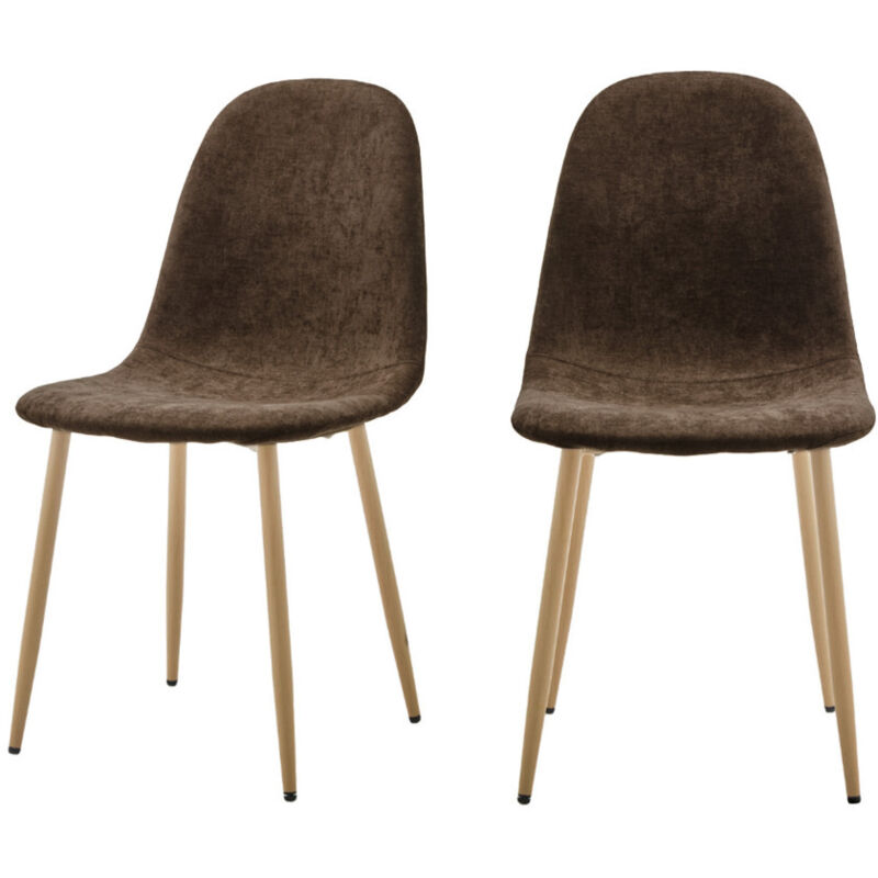 Lot de 2 chaises en tissu piètement effet bois - Marron - Bella