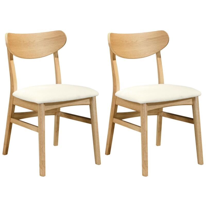 Vente-unique - Lot de 2 chaises en tissu texturé et bois d'hévéa naturel - Crème - larenia