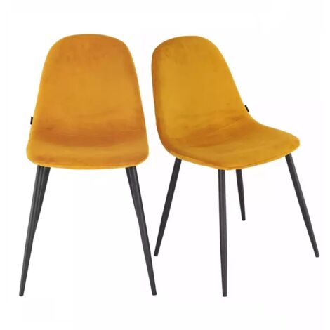 Lot de 2 chaises en tissu velours jaune avec pieds métal noir – BIBA 2