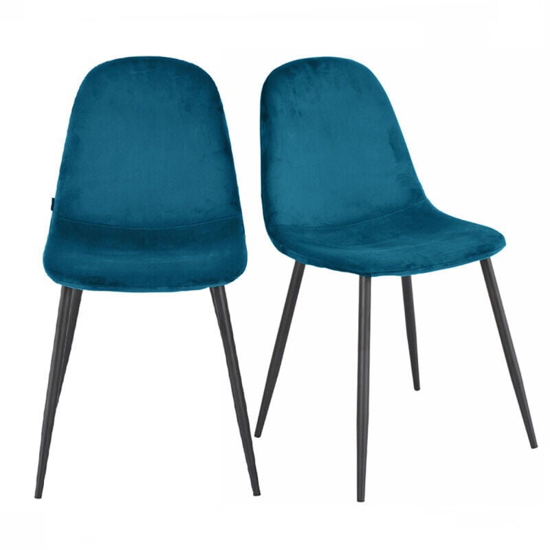 Meubletmoi - Lot de 2 chaises en velours bleu canard avec pieds métal noir – biba 2