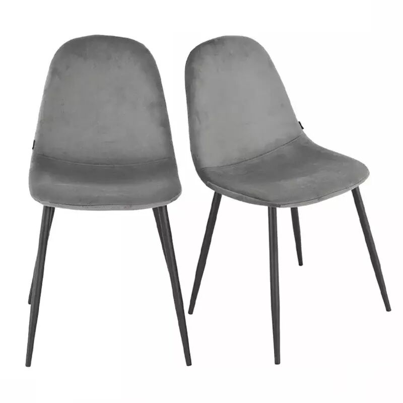 Meubletmoi - Lot 2 chaises en velours gris anthracite et pieds métal noir – biba 2