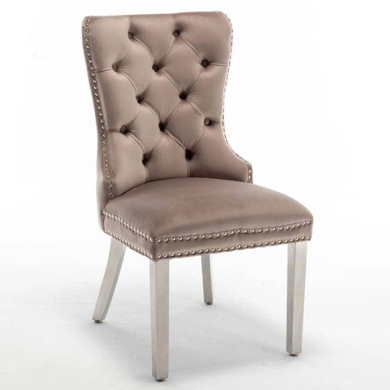 Homy France - Lot de 2 chaises poignee Cloûté en velours noir pied chromé