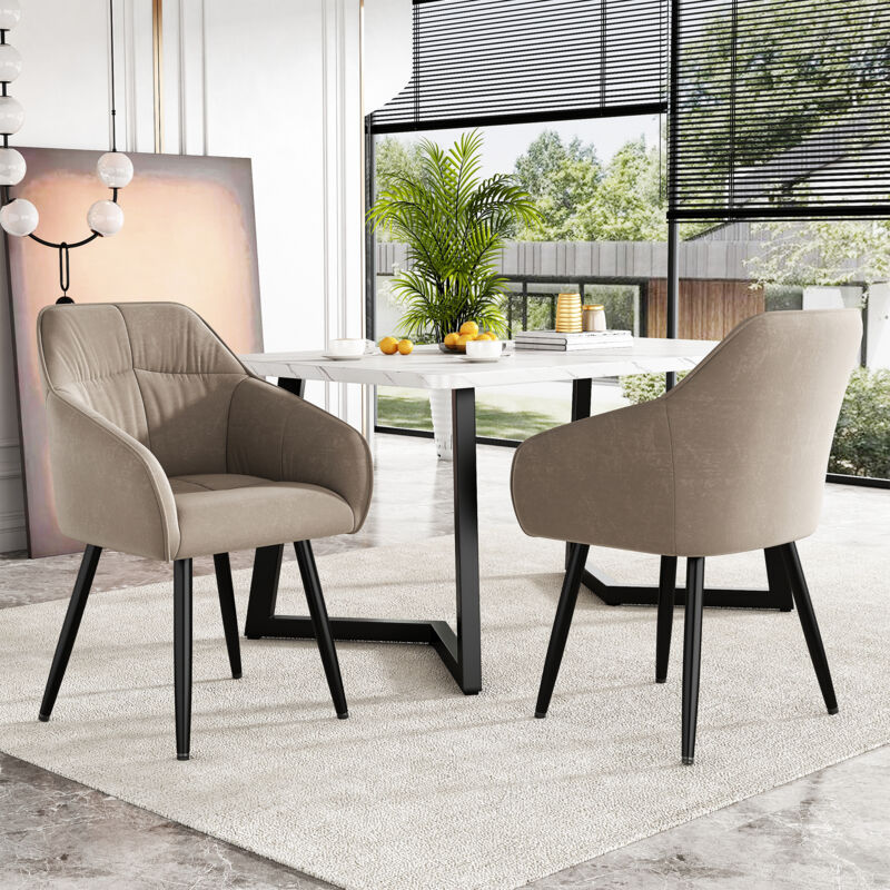 Modernluxe - Lot de 2 Chaises en velours avec accoudoirs - pieds réglables - Taupe