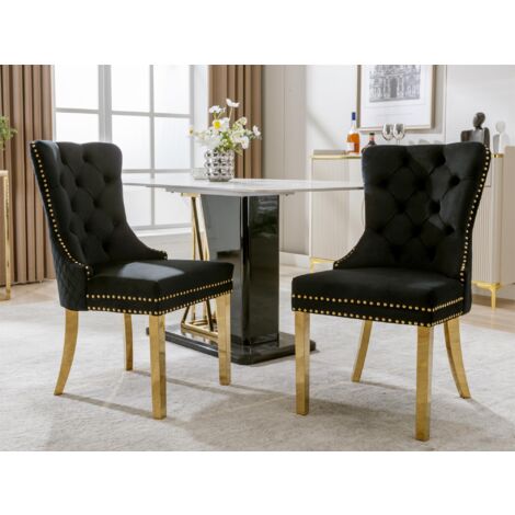 Lot de 2 chaises en velours avec pieds métallique - Noir