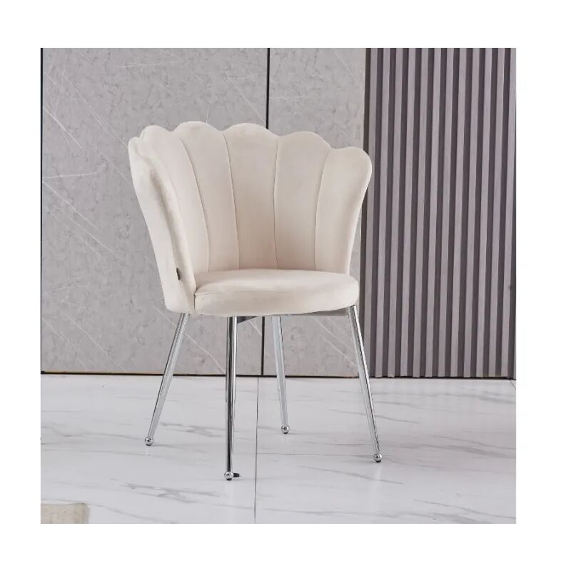 Homy France - Lot de 2 chaises en velours beige pieds chromés - nymphea