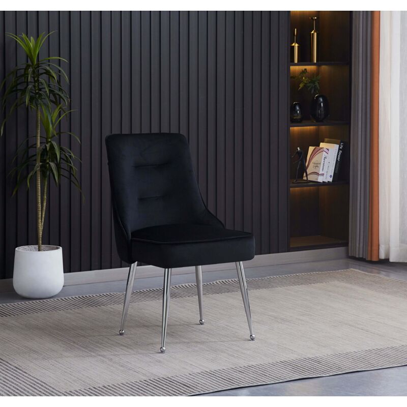 Homy France - Lot de 2 chaises luxury zip en velours anthracite pieds chromés