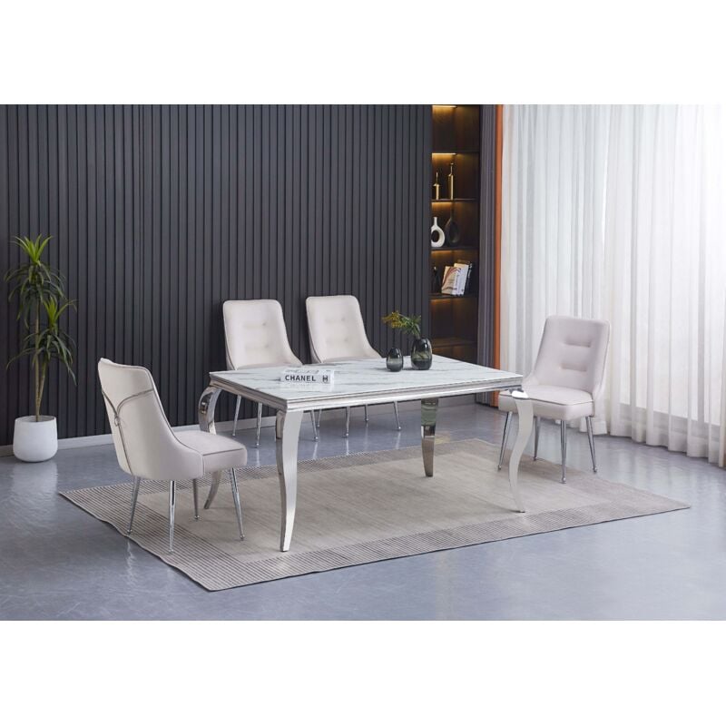 Homy France - Lot de 2 chaises luxury zip en velours rose pieds chromés