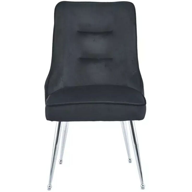 Homy France - Lot de 2 chaises luxury zip en velours noir pieds chromés
