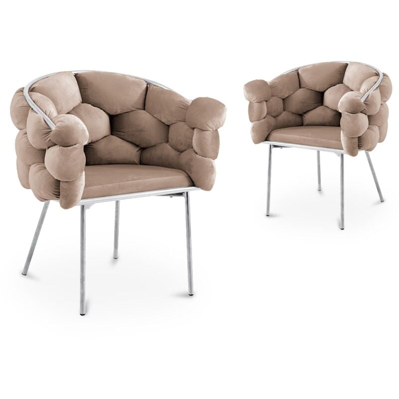 Deco In Paris - charlotte - Lot de 2 chaises en velours beige pieds en métal argenté charlotte